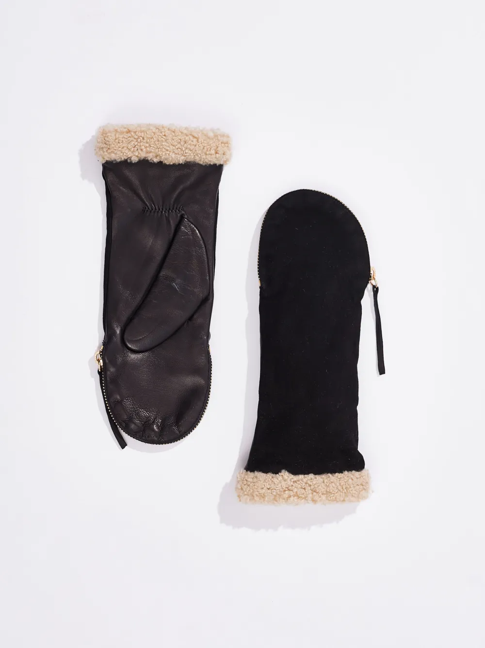 Store NIC+ZOE Amato Shearling Cuff Suede Zipper Mitten Black
