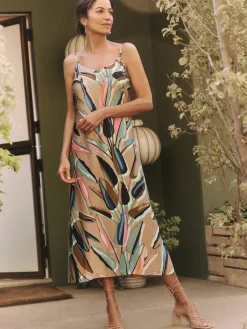 Best NIC+ZOE Banana Leaves Slip Dress Aqua Multi