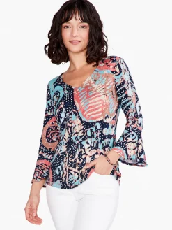 Best Sale NIC+ZOE Batik Stamp Top Indigo Multi