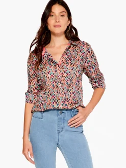 Outlet NIC+ZOE Beach Glass Crinkle Shirt Orange Multi