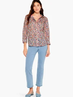 Outlet NIC+ZOE Beach Glass Crinkle Shirt Orange Multi