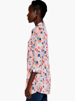 Clearance NIC+ZOE Checked Up Long Crinkle Shirt Pink Multi