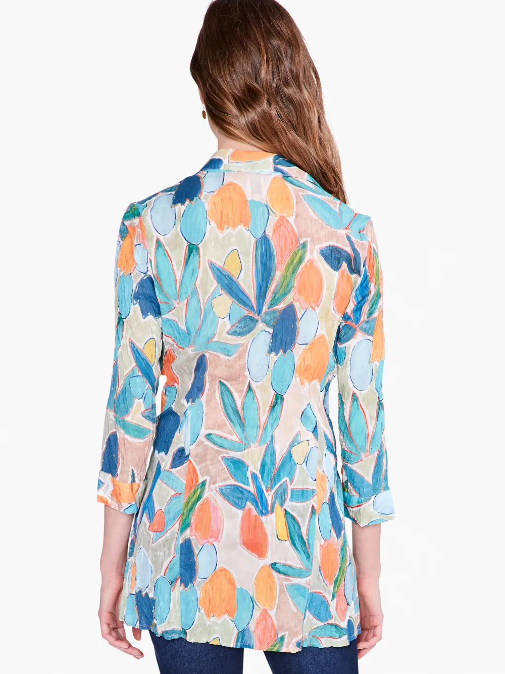 Best Sale NIC+ZOE Citrus Grove Long Crinkle Shirt Blue Multi