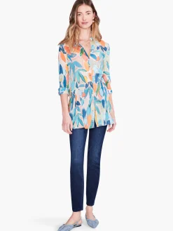 Best Sale NIC+ZOE Citrus Grove Long Crinkle Shirt Blue Multi