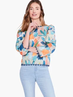 Flash Sale NIC+ZOE Citrus Grove Puff Sleeve Top Blue Multi
