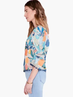 Flash Sale NIC+ZOE Citrus Grove Puff Sleeve Top Blue Multi