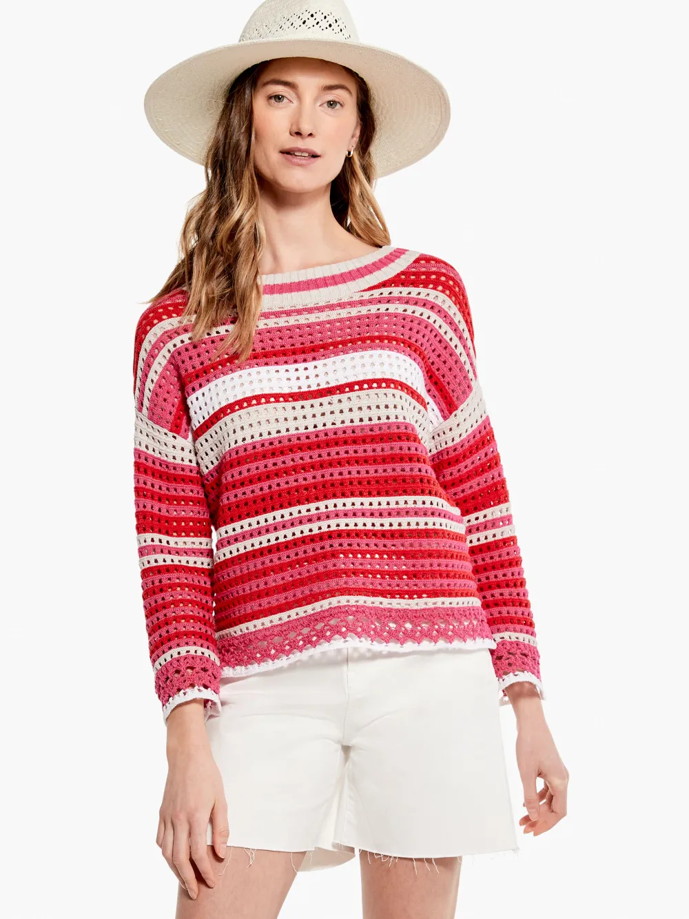 Fashion NIC+ZOE Colorful Crochet Sweater Red Multi