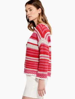 Fashion NIC+ZOE Colorful Crochet Sweater Red Multi