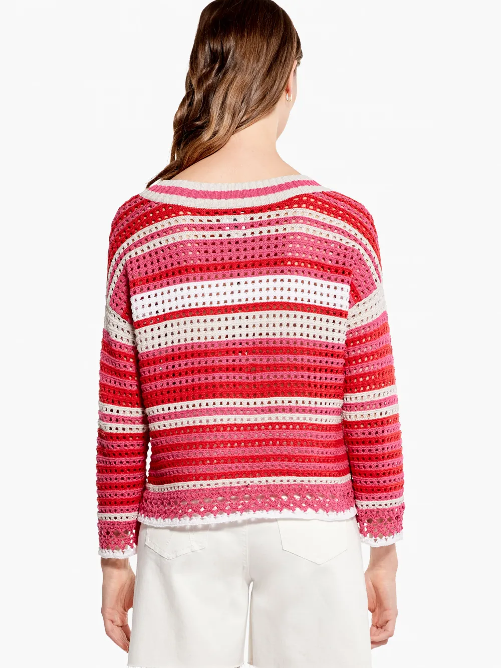 Fashion NIC+ZOE Colorful Crochet Sweater Red Multi