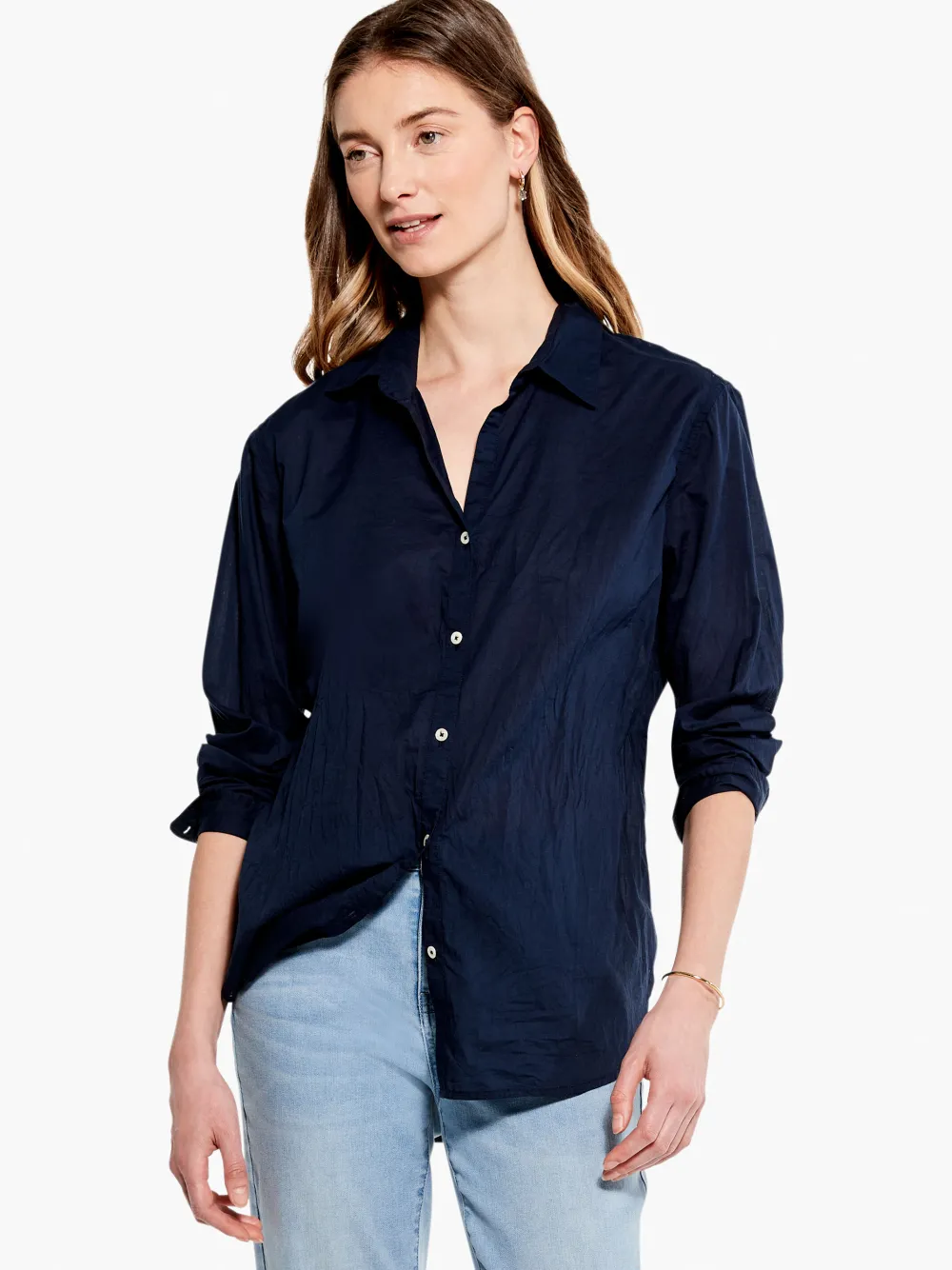Cheap NIC+ZOE Cotton Boyfriend Shirt Dark Indigo