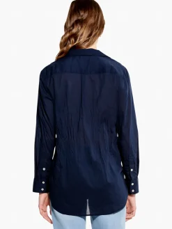 Shop NIC+ZOE Cotton Boyfriend Shirt Dark Indigo