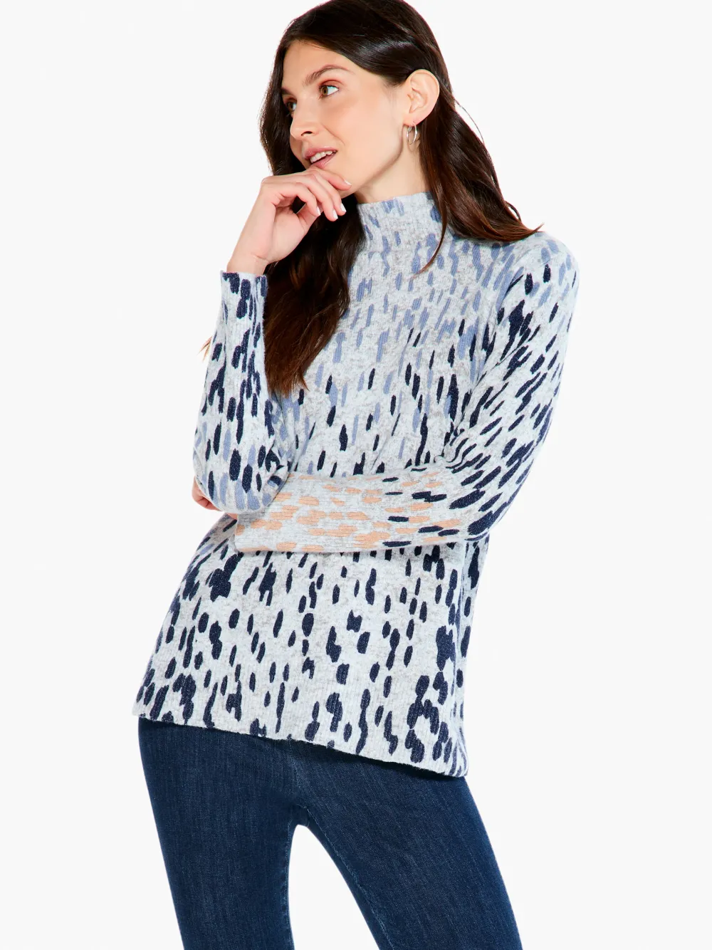 Outlet NIC+ZOE Cozy Up Spotted Turtleneck Blue Multi