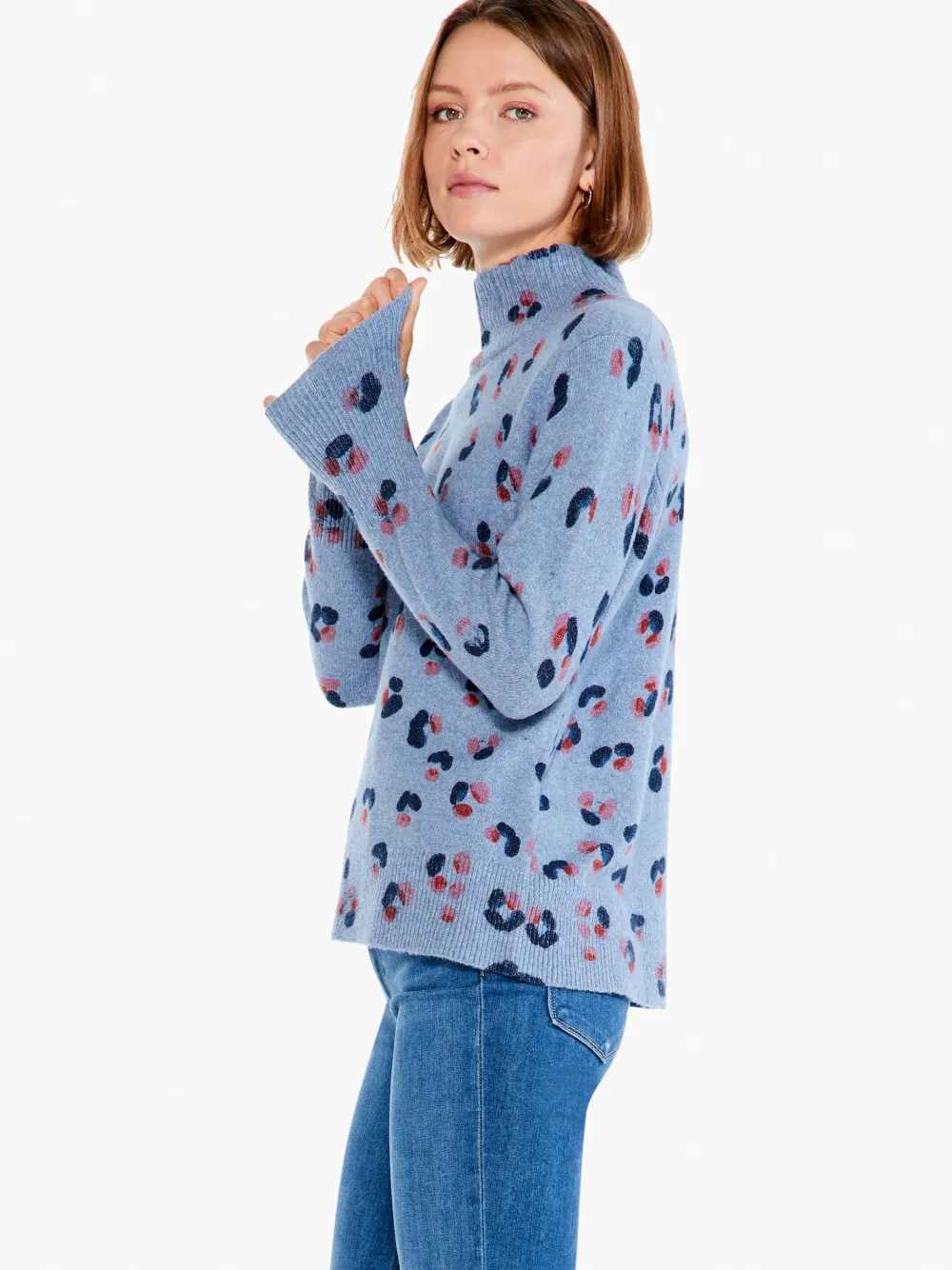 Cheap NIC+ZOE Cozy Up Tracks Turtleneck Sweater Blue Multi