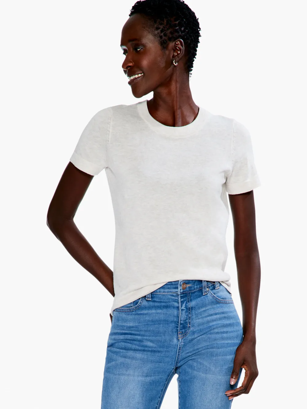 Best Sale NIC+ZOE Crew Neck Short Sleeve Sweater Tee Aqua
