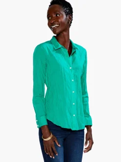Outlet NIC+ZOE Crinkle Shirt Bright Jade