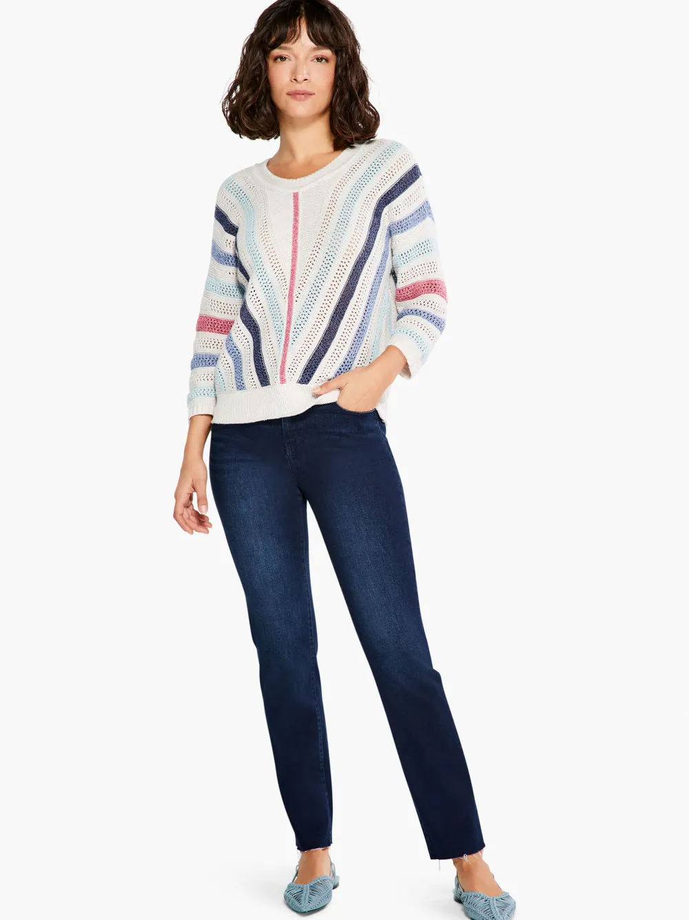 Cheap NIC+ZOE Crochet Angles Sweater Blue Multi