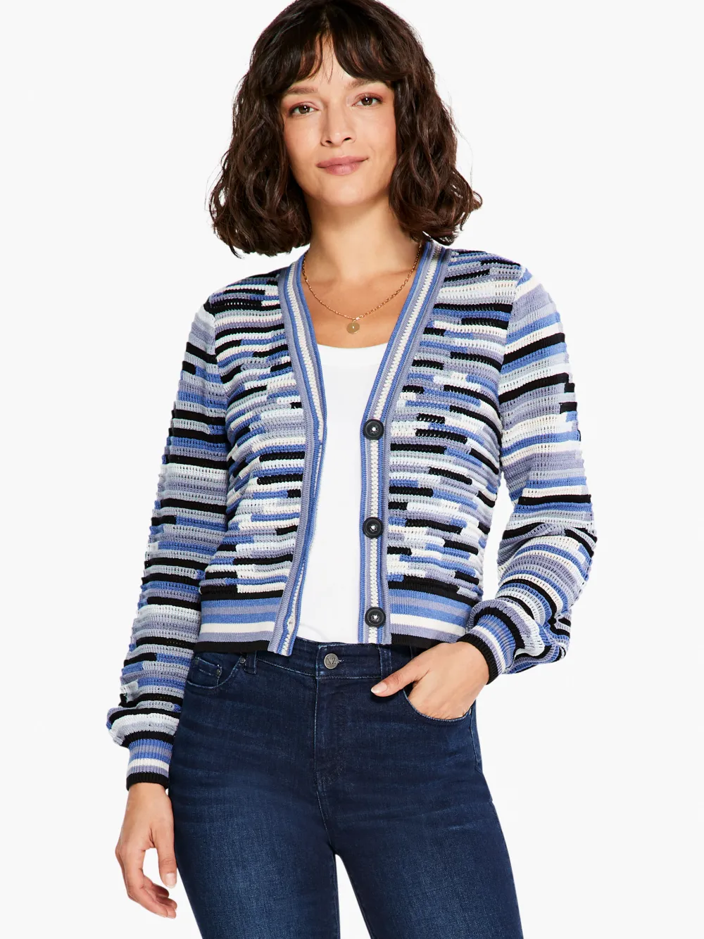 Best NIC+ZOE Crochet Blues Cardigan Blue Multi