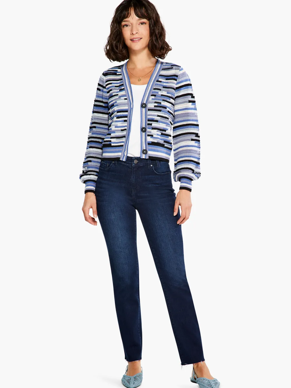 Best NIC+ZOE Crochet Blues Cardigan Blue Multi