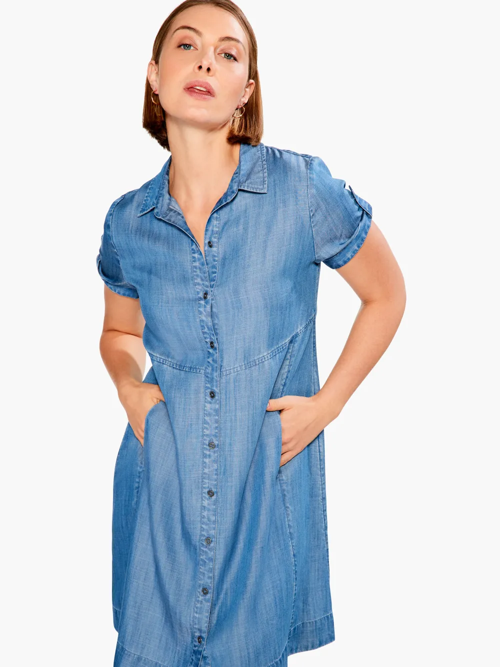 Cheap NIC+ZOE Drapey Denim Shirt Dress Mid Wash
