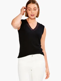 Sale NIC+ZOE Drapey Rib Mesh Trim Tank Black Onyx