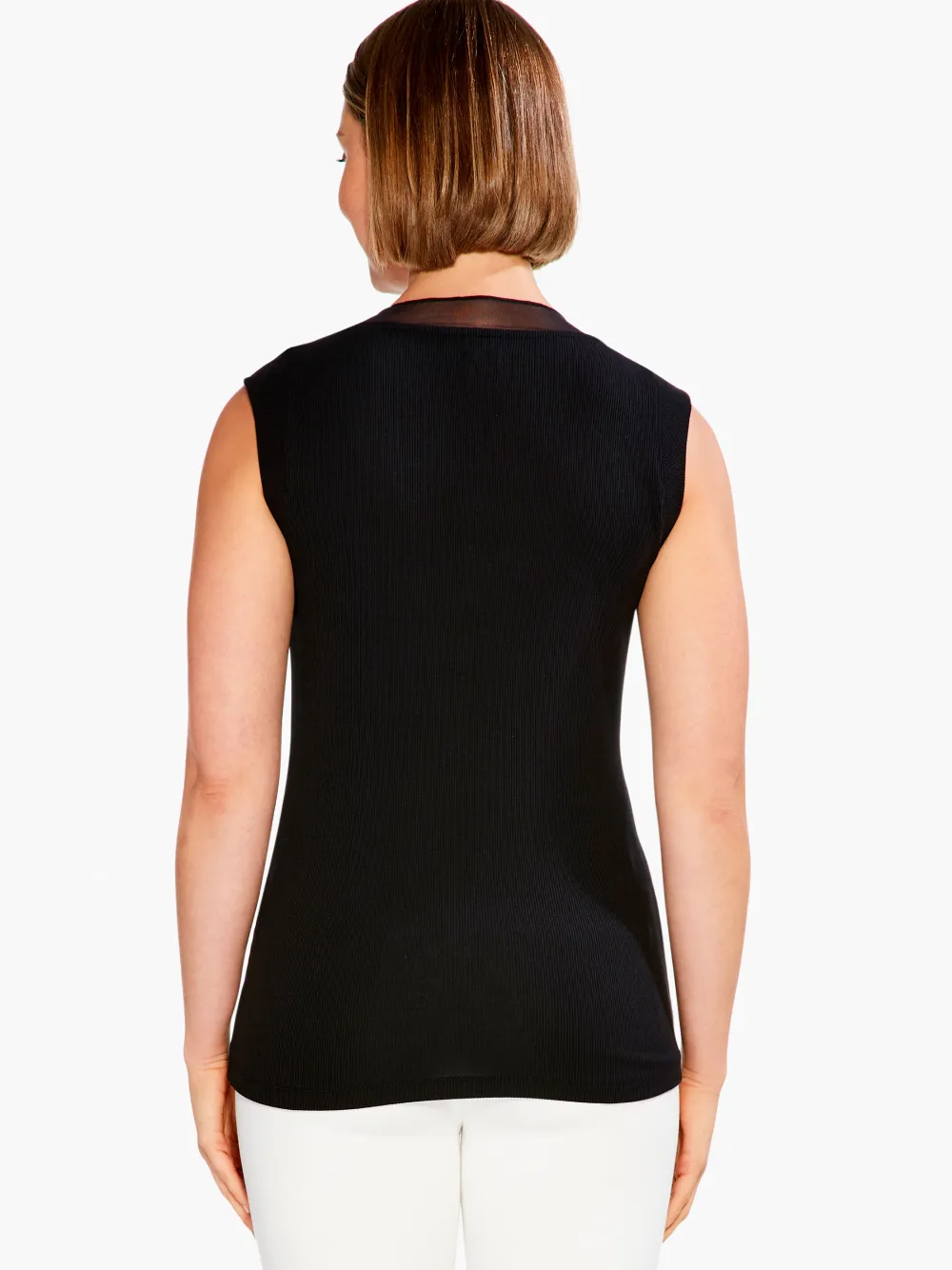 Sale NIC+ZOE Drapey Rib Mesh Trim Tank Black Onyx