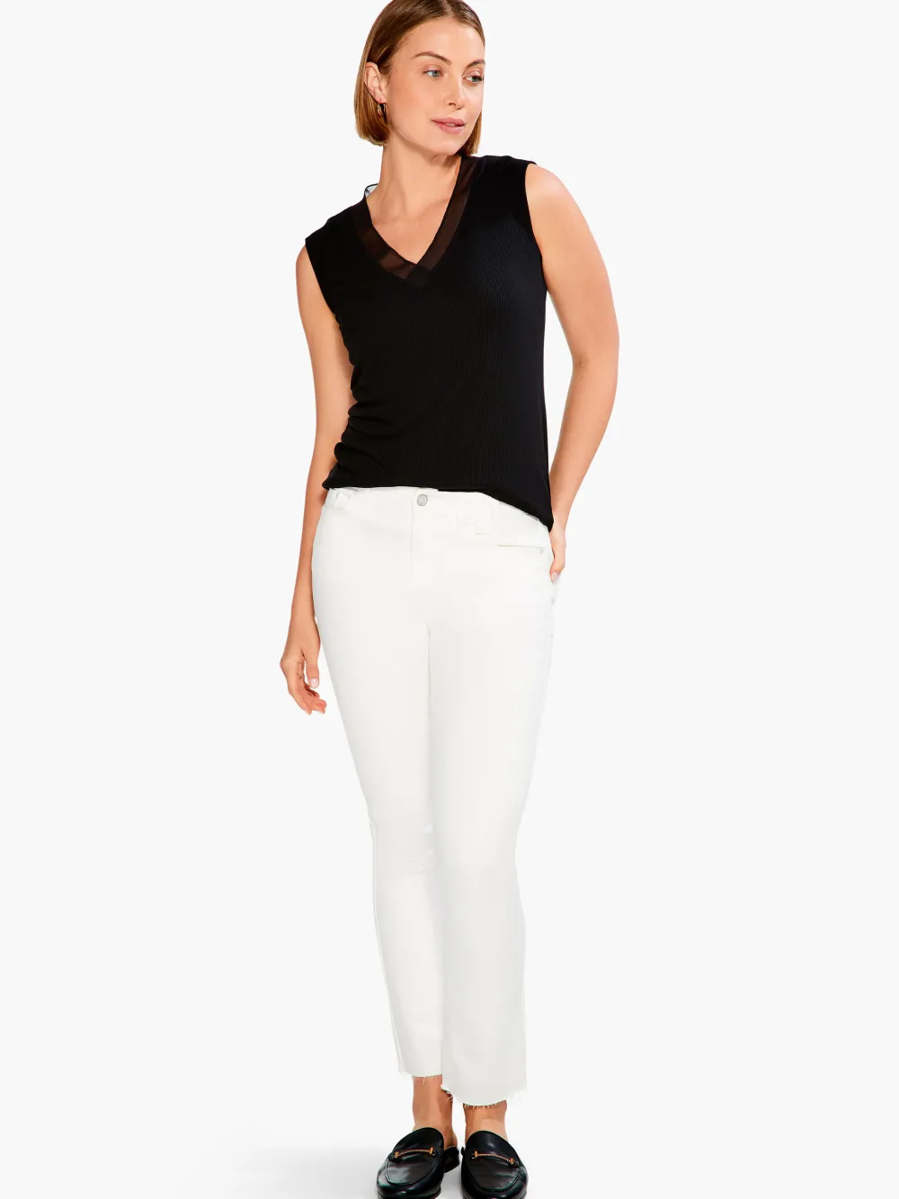 Sale NIC+ZOE Drapey Rib Mesh Trim Tank Black Onyx