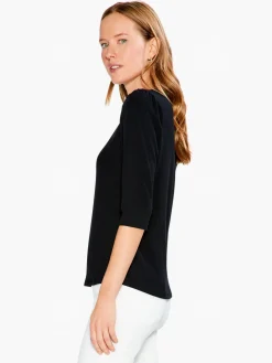 Outlet NIC+ZOE Drapey Rib Puff Sleeve Tee Black Onyx