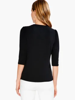 Cheap NIC+ZOE Drapey Rib Puff Sleeve Tee Black Onyx