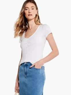 Cheap NIC+ZOE Drapey Rib Scrunch Tee Paper White