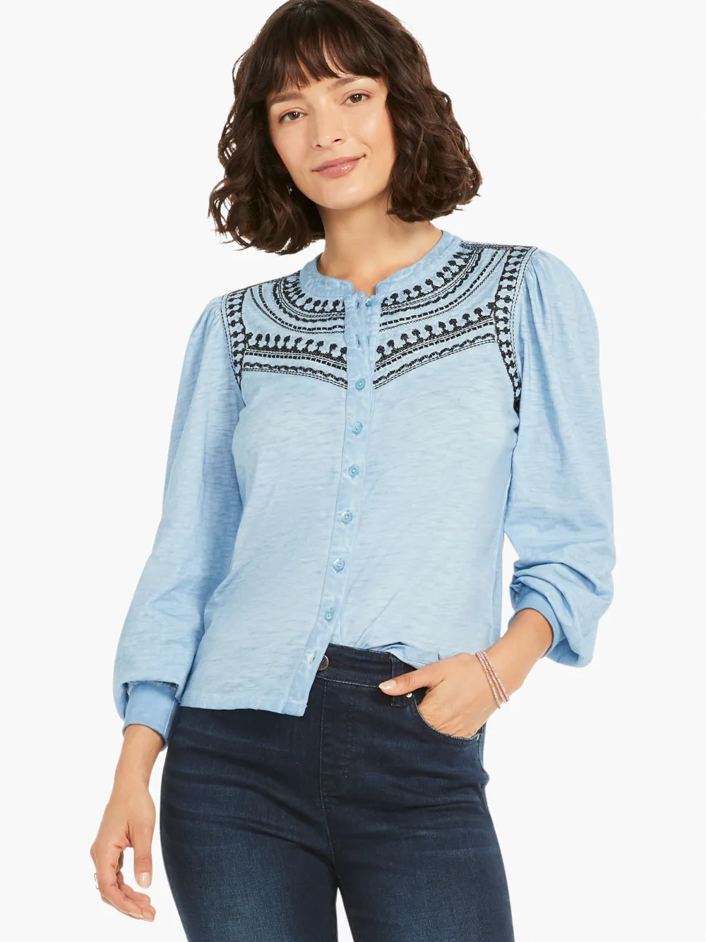 Flash Sale NIC+ZOE Embroidered Pop Shirt Blue Multi