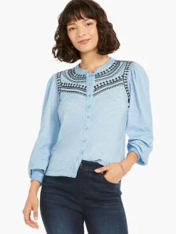 Outlet NIC+ZOE Embroidered Pop Shirt Blue Multi