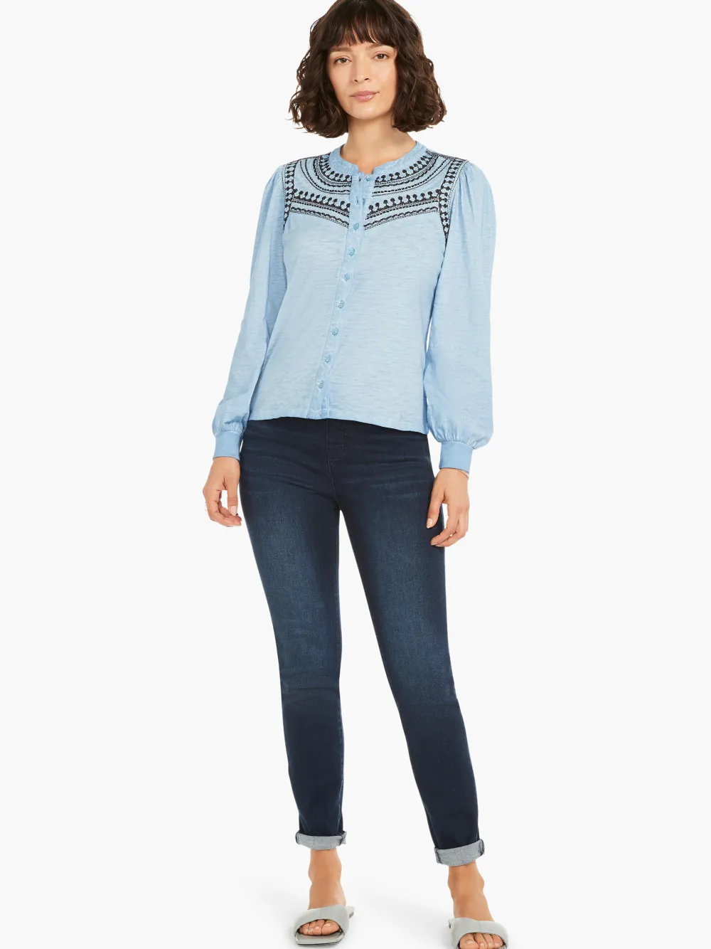 Outlet NIC+ZOE Embroidered Pop Shirt Blue Multi