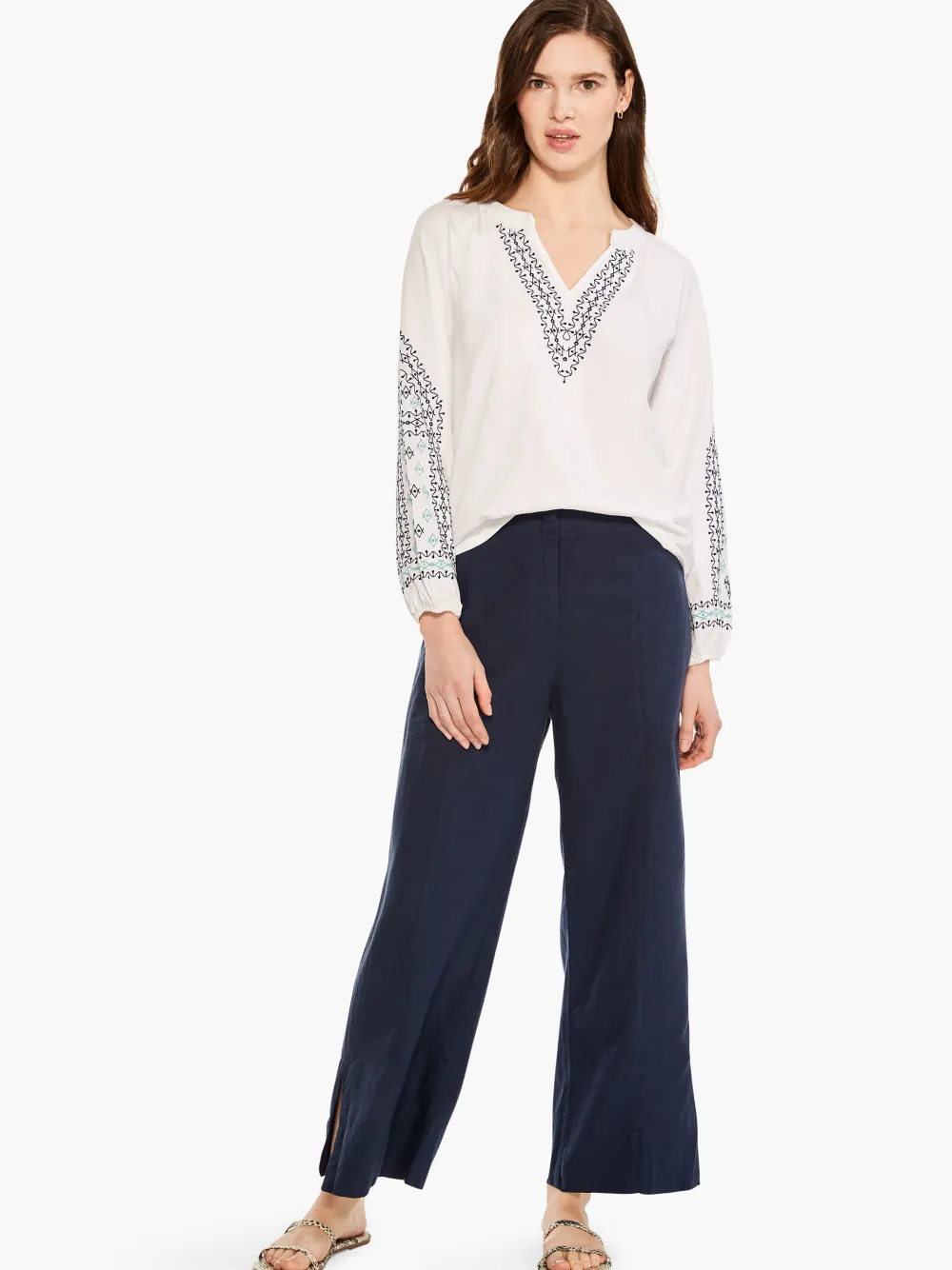 Online NIC+ZOE Embroidered Solstice Top White Multi