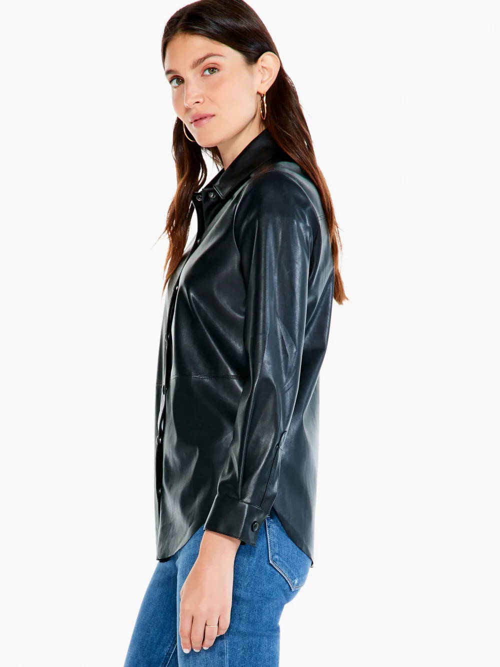 Sale NIC+ZOE Faux Leather Shirt Black Onyx