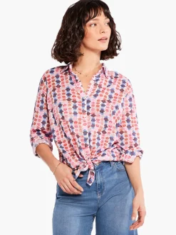 Best Sale NIC+ZOE Geo Dots Boyfriend Shirt Pink Multi