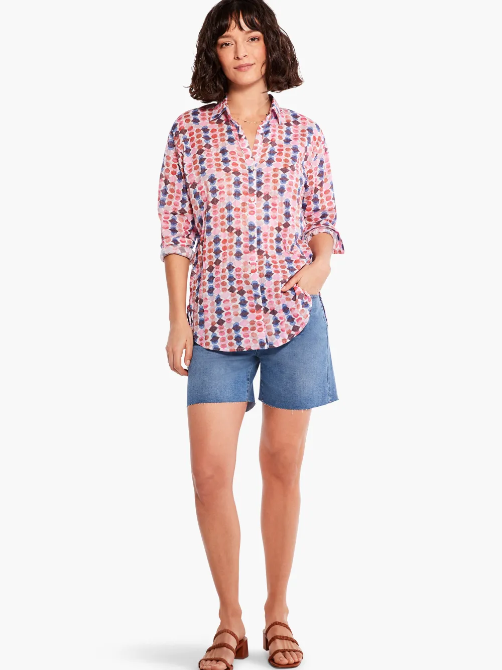 Best Sale NIC+ZOE Geo Dots Boyfriend Shirt Pink Multi
