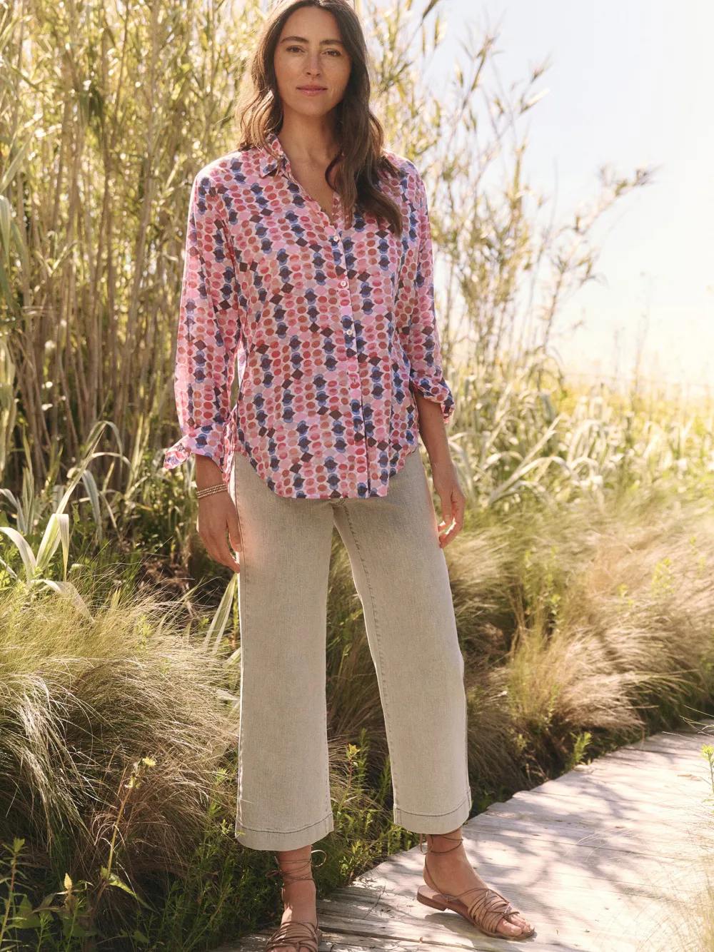 Best Sale NIC+ZOE Geo Dots Boyfriend Shirt Pink Multi