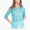 New NIC+ZOE Gleaming Crinkle Shirt Aqua Multi
