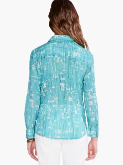 New NIC+ZOE Gleaming Crinkle Shirt Aqua Multi