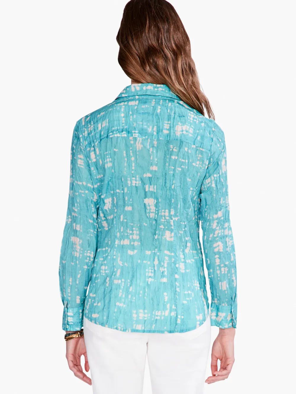 New NIC+ZOE Gleaming Crinkle Shirt Aqua Multi