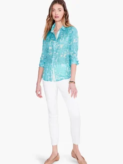 New NIC+ZOE Gleaming Crinkle Shirt Aqua Multi
