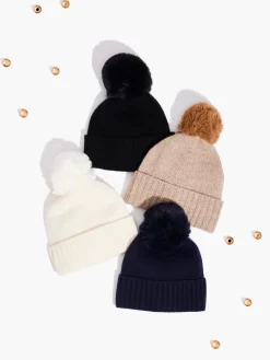 Cheap NIC+ZOE Hat Attack - Cashmere Hat With Faux Fur Pom Navy
