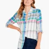 Fashion NIC+ZOE Here To There Plaid Shirt Cream Multi