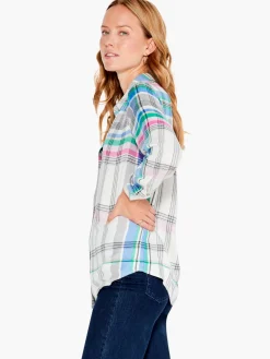 Fashion NIC+ZOE Here To There Plaid Shirt Cream Multi