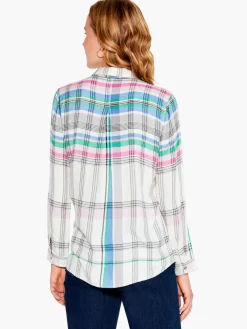 Fashion NIC+ZOE Here To There Plaid Shirt Cream Multi
