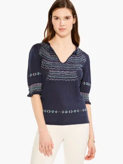 Shop NIC+ZOE Intarsia Stitches Sweater Indigo Multi