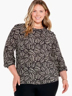 Best Sale NIC+ZOE Lacy Leaves Top Black Multi