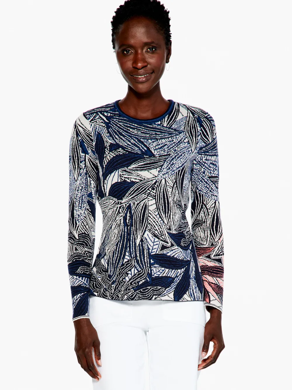 Best Sale NIC+ZOE Layered Leaves Sweater Indigo Multi