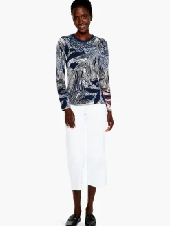 Best Sale NIC+ZOE Layered Leaves Sweater Indigo Multi