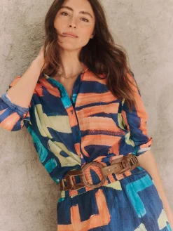 Flash Sale NIC+ZOE Love Art Joy Crinkle Shirt Indigo Multi